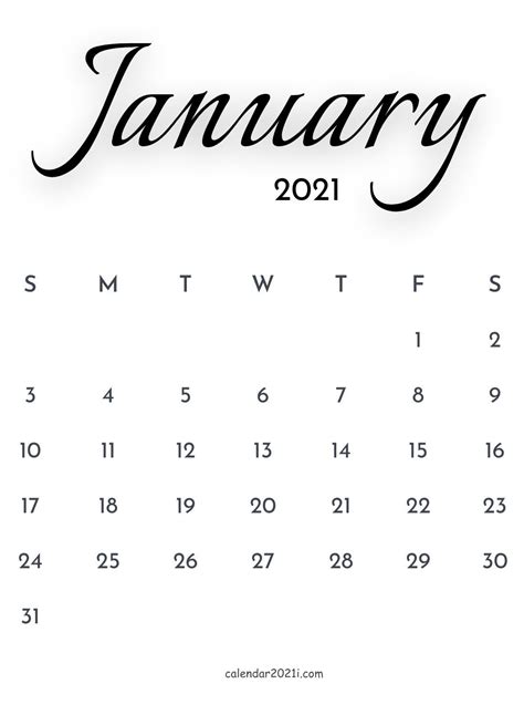 Free Download January 2021 Calendar Printable Wallpaper Floral Holidays