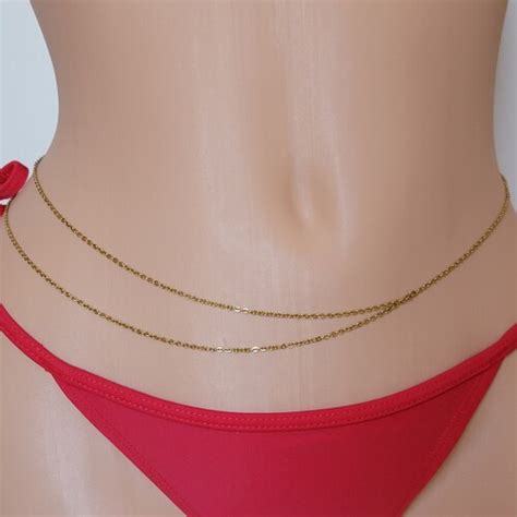 Dainty Double Belly Waist Chain Layered Bikini Body Jewelry Etsy