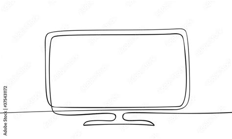 Continuous One Line Drawing Of Flat Screen Computer Monitor Or Tv