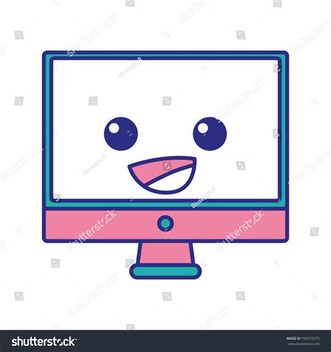 Full Color Happy Computer Screen Kawaii Cartoon Royalty Free Stock