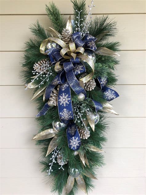 Christmas Swag Navy Platinum Swag Navy Platinum Wreath Front Door