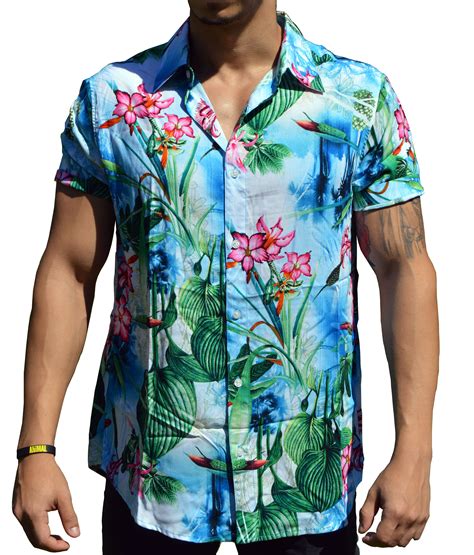 Camisa Floral Masculina Tropical Azul Floral Shirt Men Casual Mens Tops