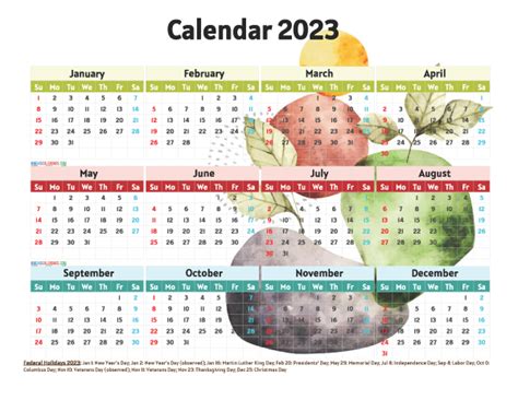 Free 2023 Printable Calendar With Holidays Watercolor Y2746alatsi