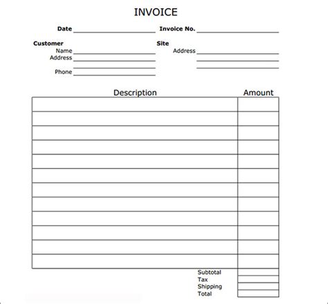 Free Sample Blank Invoice Templates In Ms Word Google Docs