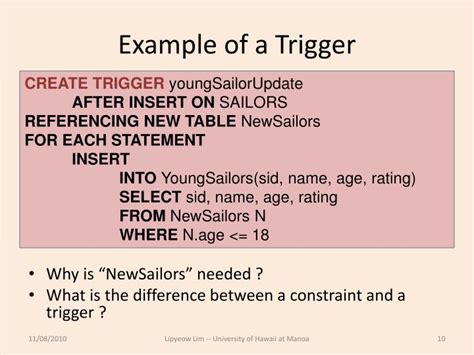 Ppt Ics 321 Fall 2010 Constraints Triggers Views And Indexes