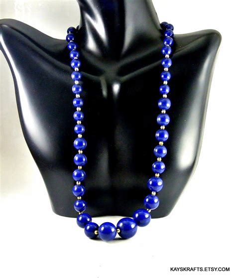 Navy Bead Necklace Graduated Navy Bead Necklace 18 Inch Etsy