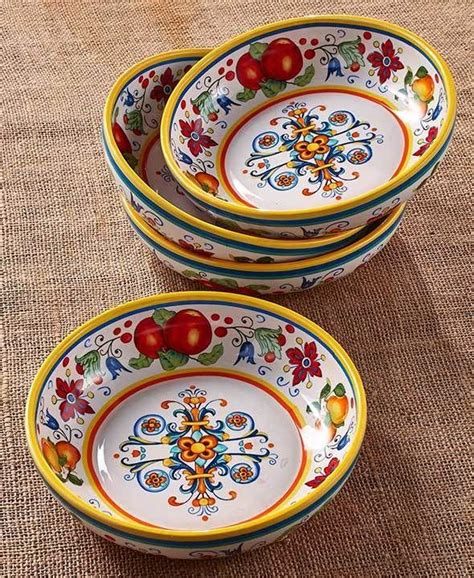 Italy 4 Pasta Bowl Set Elegant Colorful Pattern Salad Or Pasta 315 Oz