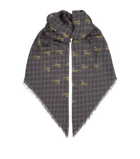 Gucci Gg Supreme Leopard Print Scarf In Gray For Men Lyst