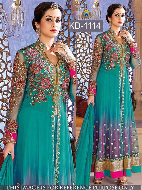 satin and georgette embroidered bollywood stylish gown green at rs 4000 piece in surat