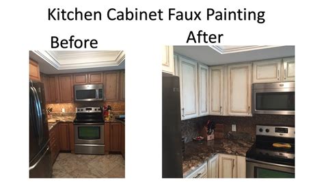 You will be using the faux brush to apply the glaze. Before and after faux finish painting on kitchen cabinets | Kitchen cabinets in bathroom ...