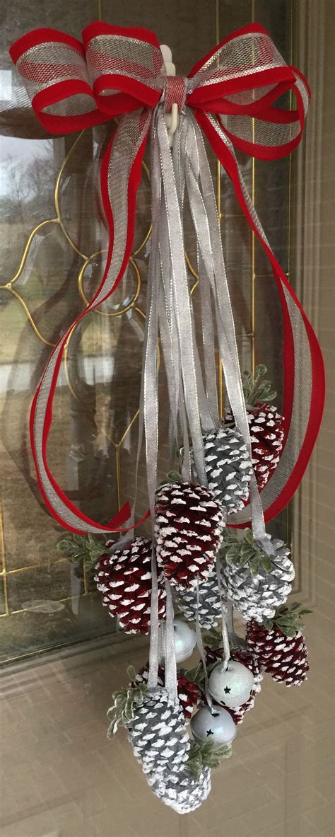 Pine Cone Door Wreath With Painted Red And Silver Snow Dipped Pine
