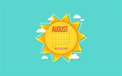 2021 August Calendar Creative Sun Paper Art Background With The Sun