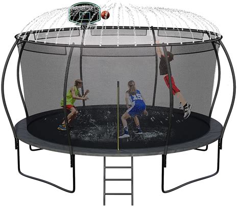 Oflan 1400lbs 14ft Trampoline With Basketball Hoop Sprinkler And Wind