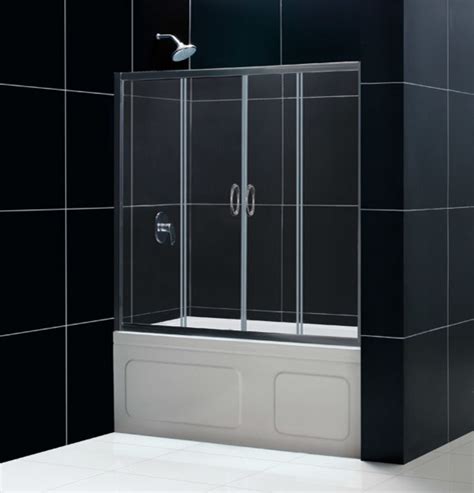Comes in a wide range of options that include textured glass, clear glass or glass that includes some type frameless shower doors provide a simple and sleek option that enhances the look of your bathroom and is easy to clean. Visions 56 to 60" Frameless Sliding Tub Door, Clear 1/4 ...