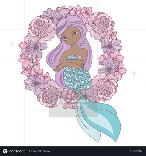 Best Wreath Mermaid Floral Sea Princess Illustration Download In Png