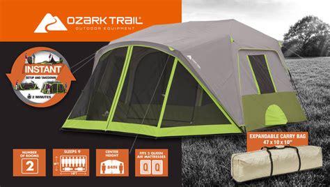 Now you can use this as a house with separate rooms as one living room and two bedrooms. Ozark Trail 9 Person 2 Room Instant Cabin Tent with Screen ...