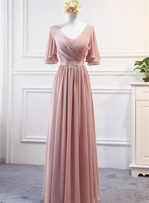 Lovely Pink Chiffon Long Party Dress 2020 Pink A Line Bridesmaid Dress