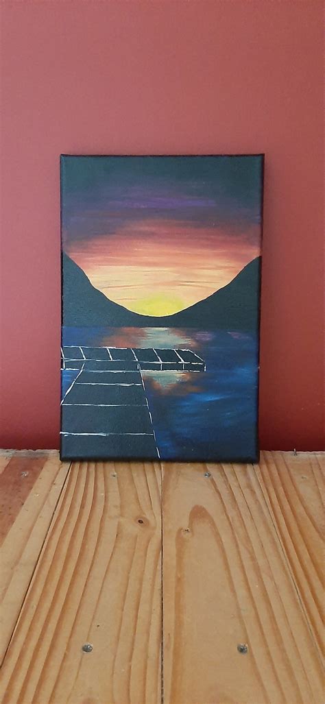Dock Painting Sunset Painting Water Scene Acrylic Painting Etsy