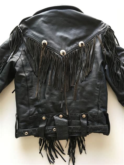 Black Genuine Leather Motorcycle Fringe Jacket Park V Size Etsy