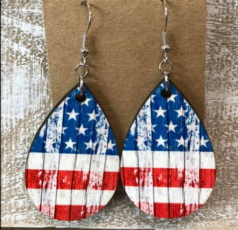 Patriotic American Flag Earrings 4th Of July Fashion Teardrop Etsy