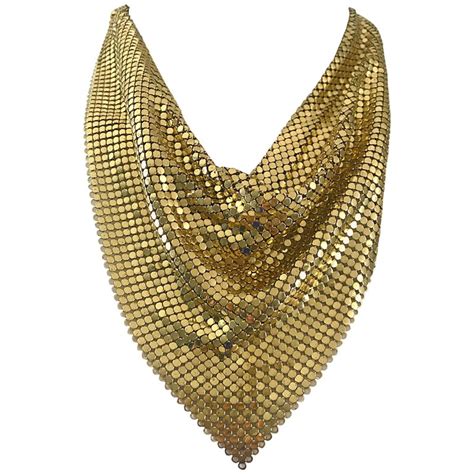 1970s Whiting And Davis Gold Metal Chain Mail Mesh Collar Vintage 70s