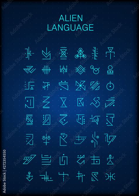 Alien Hieroglyphs Symbols Unknown Alphabit Futuristic Hieroglyphs