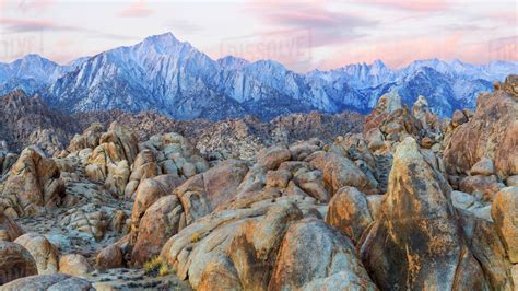 This monumental landscape provides a myriad of settings for. USA, California, Alabama Hills. Composite panoramic of landscape. - Stock Photo - Dissolve