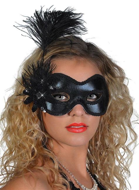 Black Vinyl Side Feather Womens Mask Masquerade Masks
