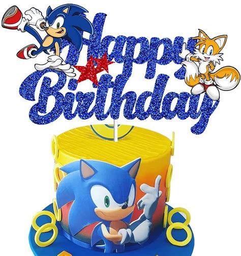 Blue Hedgehog Happy Birthday Cake Topper Sonic Birthday Party Cake