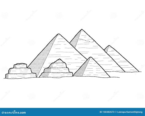Pyramid Of Giza Egypt Vector Illustration Hand Drawn Landmark Cartoon