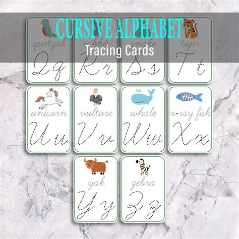 Cursive Alphabet Tracing Printable Flash Cards Montessori Etsy