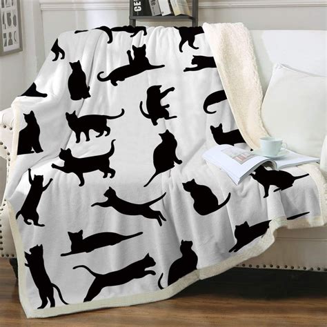Lovely Black Cat Fleece Blanket Cute Cat Blanket Bedroom Etsy