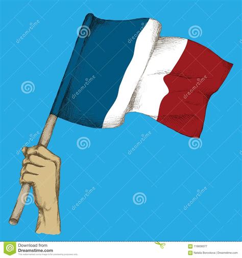 Hand Drawing Sketch French Flag In Hand The State Colors Of France