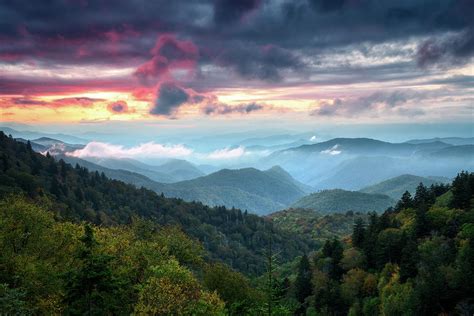 Great Smoky Mountains Sunset Landscape Cherokee North Carolina