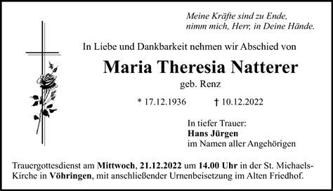 Traueranzeigen Von Maria Theresia Natterer Augsburger Allgemeine Zeitung
