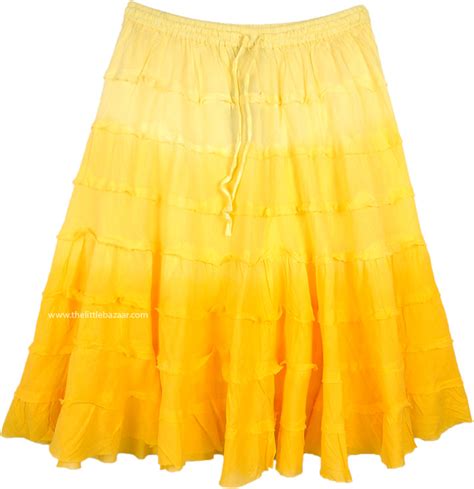 Bright Yellow Ombre Knee Length Summer Skirt With Tiers Short Skirts