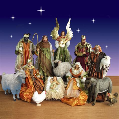 Life Size Nativity Set With Resin Figurines And Plush Animals