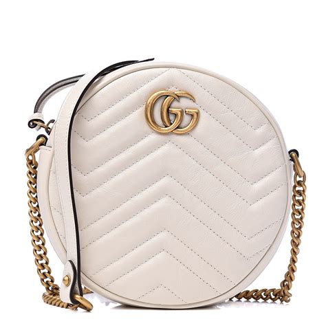 Gucci Calfskin Matelasse Mini Gg Marmont Round Shoulder Bag White