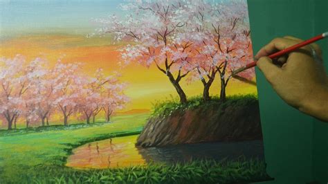 Acrylic Landscape Painting Lesson Cherry Blossoms On
