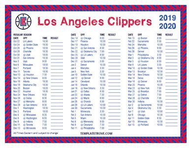 printable   los angeles clippers schedule
