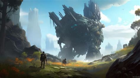Premium Ai Image A Man And A Woman Stand In Front Of A Giant Monster