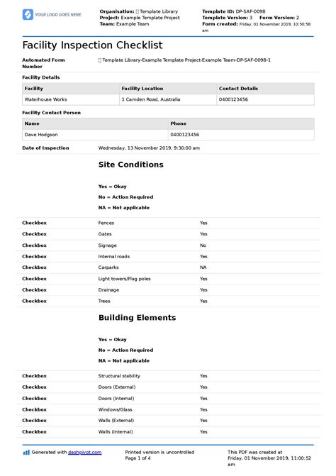 Facility Inspection Checklist Template Better Than Excel