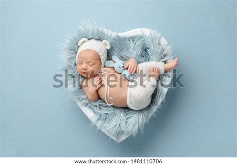 Sleeping Newborn Baby On Blue Background Stock Photo Edit Now 1481110706