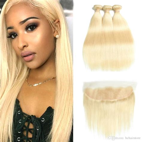 2021 613 blonde bundles brazilian remy straight human hair lace frontal closure with bundles 613