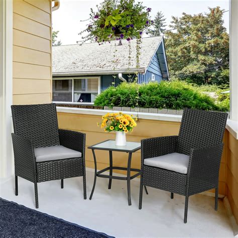 Vongrasig 3 Piece Porch Furniture Sets Small Outdoor Wicker Rattan