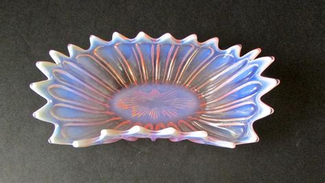 Fostoria Opalescent Pink Vaseline Glass Dish Antique Glass Carnival Glass Fenton Glass