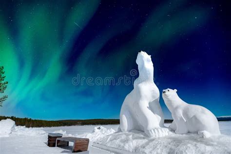 Concept Northern Lights Travel Arctic Polar Bears Against Background