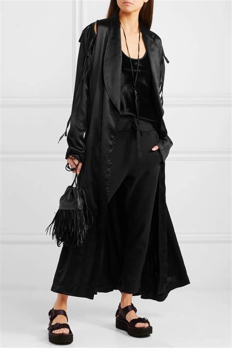 Black Convertible Belted Satin Coat Ann Demeulemeester Satin Coat
