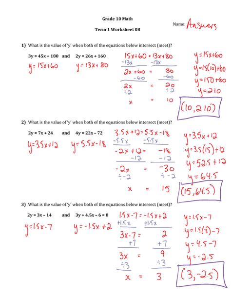 If you want the answers also! Answers to Worksheet 08 - Mr. Maag - Grade 10 Math