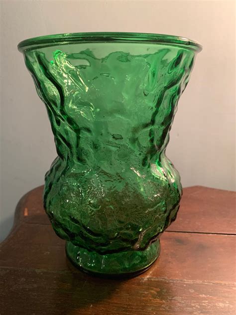 Vintage Emerald Green Glass Crinkled Vase From Eo Brody And Co Etsy Green Glass Green Glass